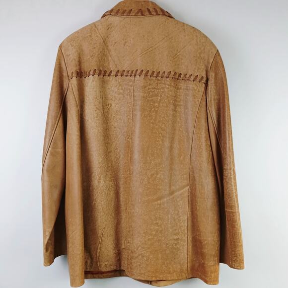 Damselle VTG SZ XL Genuine Leather Whip Stitched Button Front Buttery Soft Coat - Picture 4 of 5